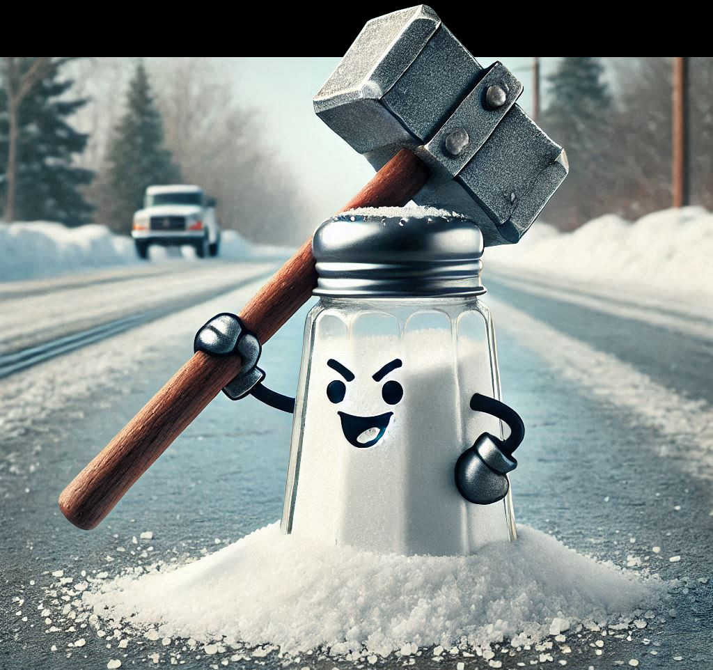 A salt shaker with a warhammer is obviously going to damage pavement, including your driveway.