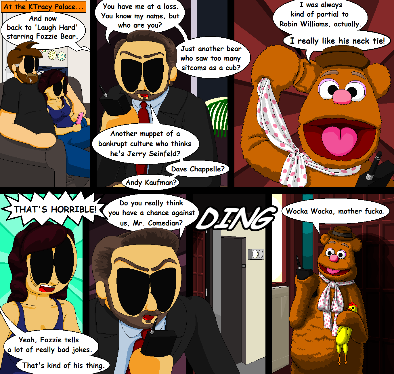 Webcomic: Kevin and Katie watch 'Laugh Hard' starring Fozzie Bear and Alan Rickman!