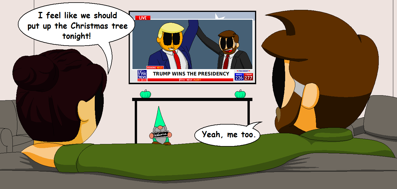 Webcomic: Kevin and Katie decide to put up the Christmas Tree early in 2024.